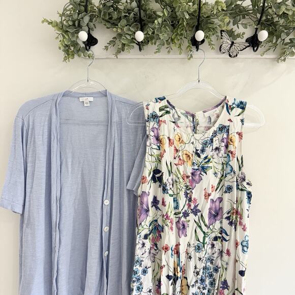 J. Jill Blue Floral Dress And Cardigan Set Teacher Corporate Medium PB - Picture 2 of 5